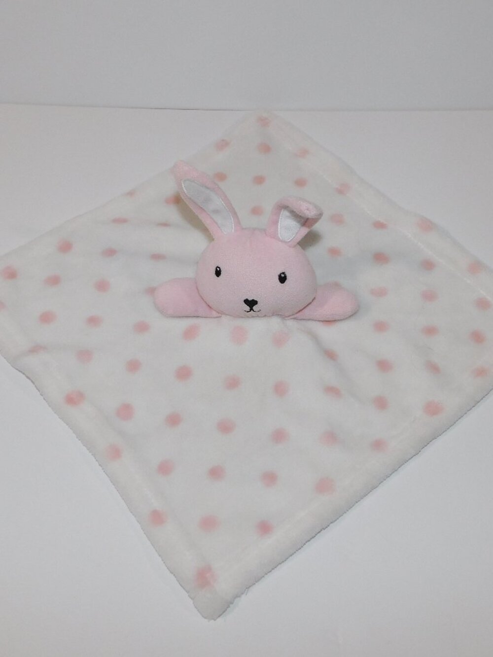 White Pink Polka Dot Bunny Rabbit Plush Security blanket Baby Lovey nunu Soother